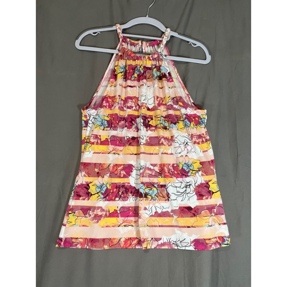 White House Black Market Halter Top‎ Pink Yellow Floral Striped Braided Medium